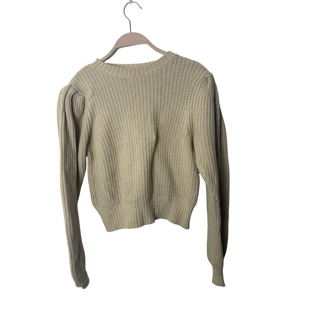 FRAME Cable Knit Crew Neck Crop Beige Sweater Women's Size S Pullover